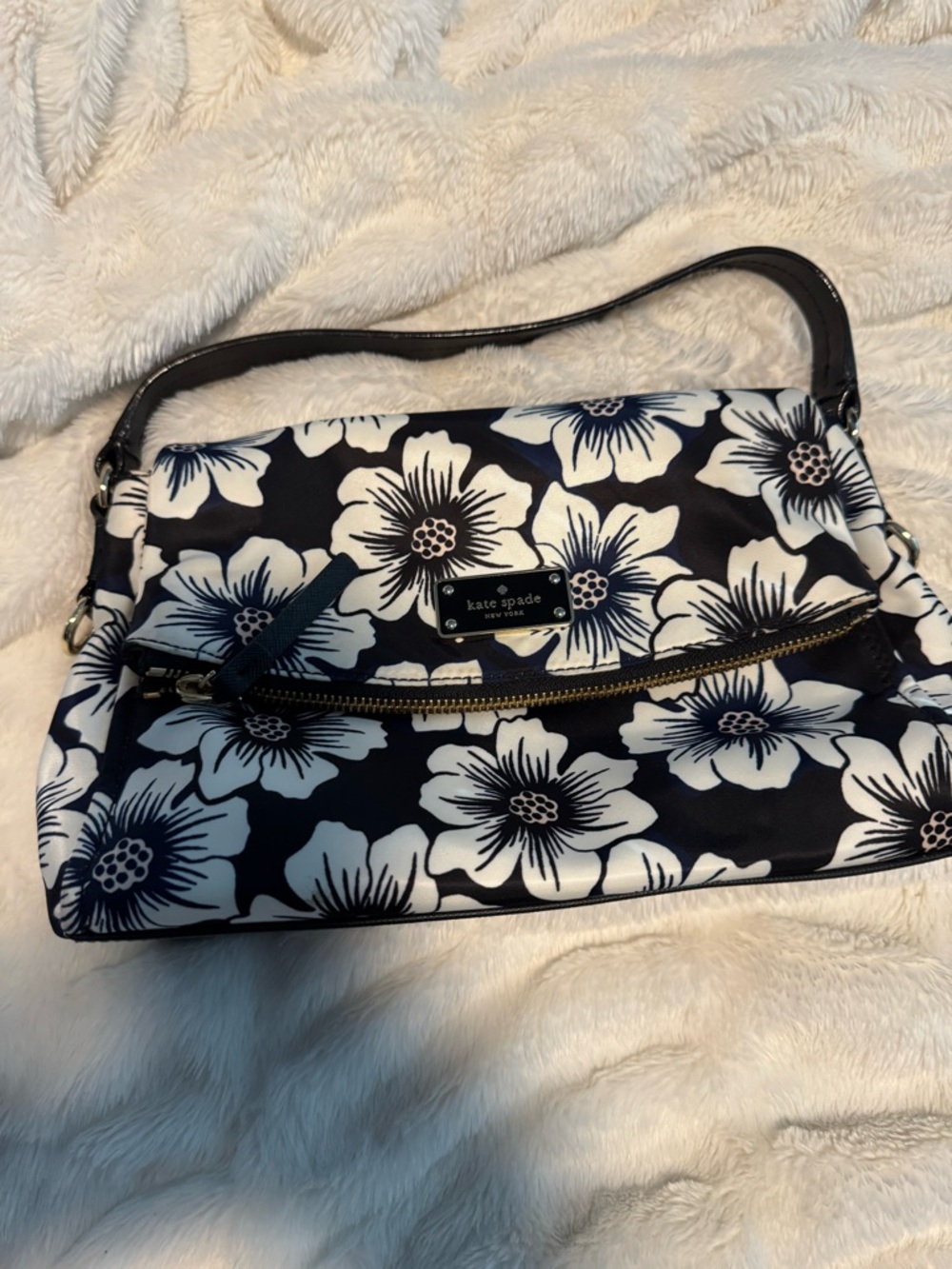 kate spade navy, black and white floral Nylon shoulder bag